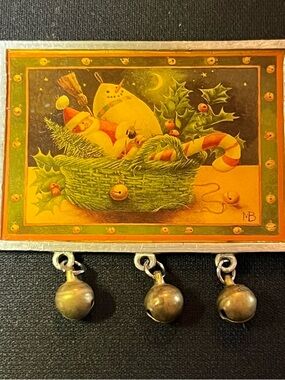 Holiday Enamel & Silver Jingle Bell Brooch - Green